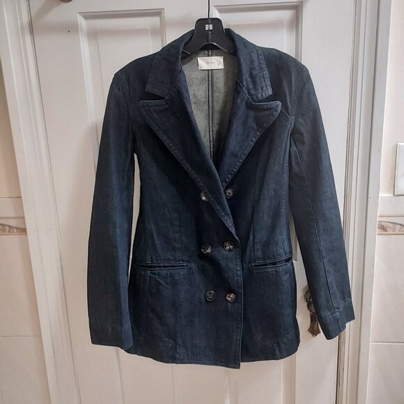 The Row Dark Wash Blue Denim Double Breasted Jean Denim Jacket - Picture 1 of 8
